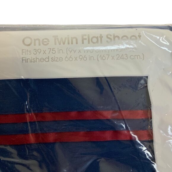 Burlington Caress No-Iron Twin Sheet Set Navy Blue Red Stripe Fitted Flat - Picture 3 of 4